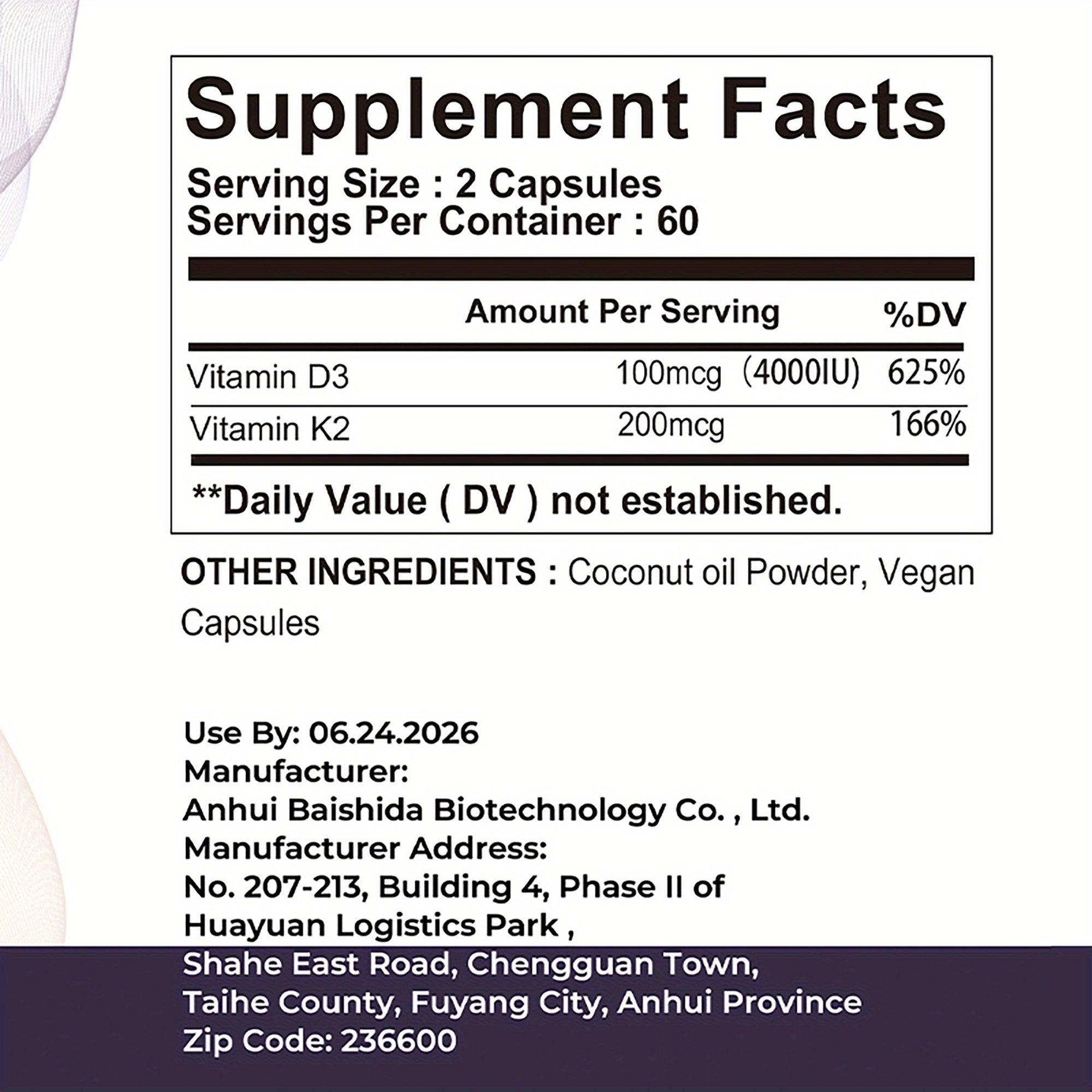 Vitamin D3 + K2 Daily Supplement
