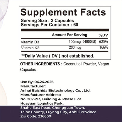 Vitamin D3 + K2 Daily Supplement